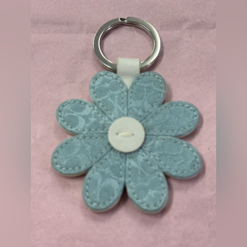 Coach light blue daisy keychain NWOT